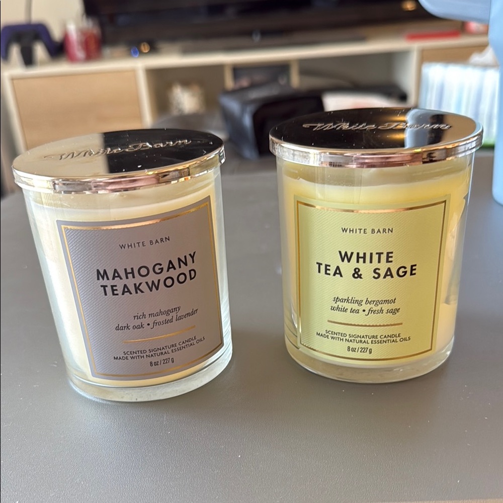 White Barn Mahogany Teakwood and White Tea & Sage Candles